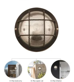Outlet Applique nera tonda in plastica e vetro e27, 60w Illuminazione Per Esterno