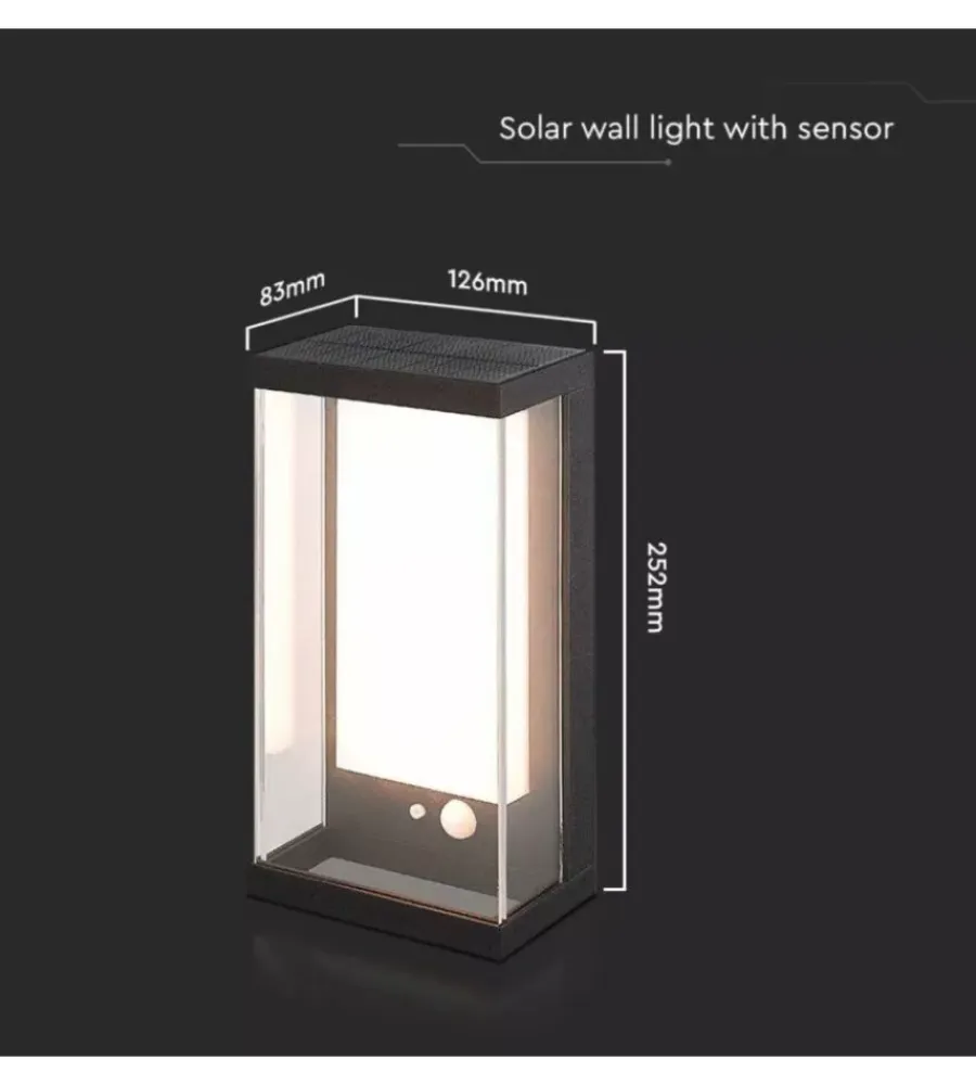 Illuminazione Per Esterno- Applique nero a led con pannello solare 3000k, 8,3x12,6x25,2 cm
