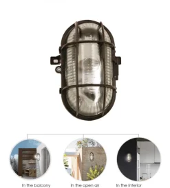 Illuminazione Per Esterno-Velamp Applique ovale in plastica nera e vetro e27, 60w