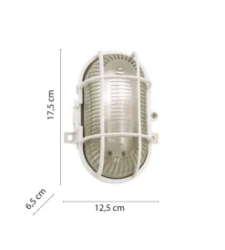 Outlet Applique ovale in plastica bianca e vetro e27, 60w Illuminazione Per Esterno