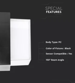 Illuminazione Per Esterno|Applique quadrata da 12w scoperta led da esterno vtac nero 3000k