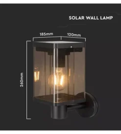 Illuminazione Per Esterno- Applique solare da esterno nero 3000k ip44, 12x12x26 cm