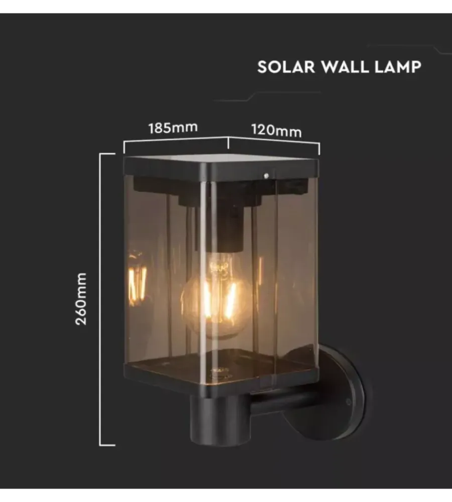 Illuminazione Per Esterno- Applique solare da esterno nero 3000k ip44, 12x12x26 cm