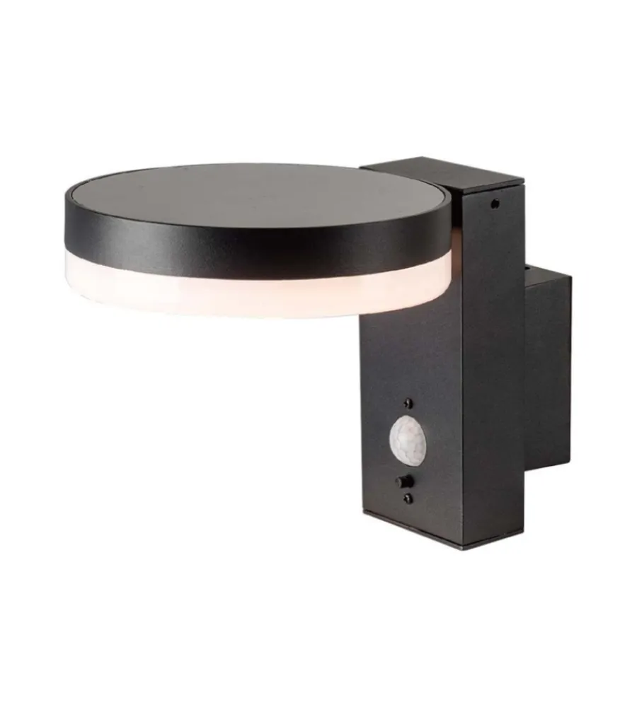 Illuminazione Per Esterno- Applique solare rotonda con sensore 3000k ip44, 22,9x15,5x15,5 cm