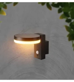 Illuminazione Per Esterno- Applique solare rotonda con sensore 3000k ip44, 22,9x15,5x15,5 cm