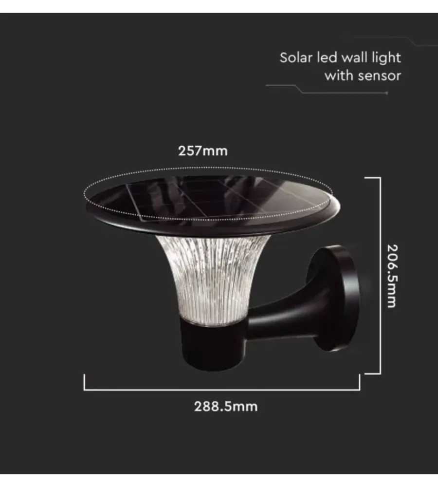 Illuminazione Per Esterno- Applique solare 15w con batteria nera ip65