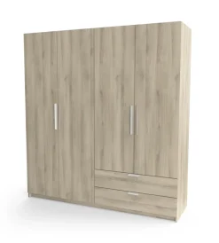 Outlet Armadio 4 ante 2 cassetti quercia 178x51,4x191,5 cm Armadi