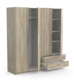 Outlet Armadio 4 ante 2 cassetti quercia 178x51,4x191,5 cm Armadi