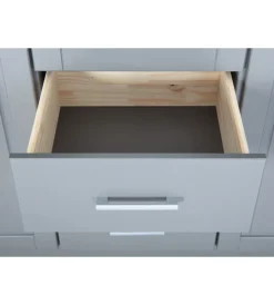 Armadi- Armadio 3 ante e 3 cassetti in legno di pino massello grigio, 140x55x190 cm