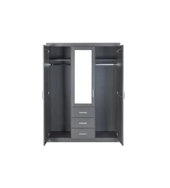 Armadi- Armadio 3 ante e 3 cassetti in legno di pino massello grigio, 140x55x190 cm