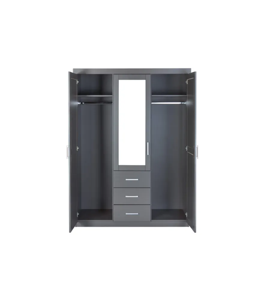 Armadi- Armadio 3 ante e 3 cassetti in legno di pino massello grigio, 140x55x190 cm