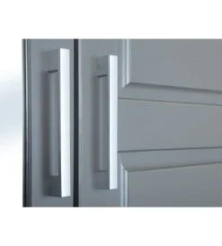 Armadi- Armadio 3 ante e 3 cassetti in legno di pino massello grigio, 140x55x190 cm