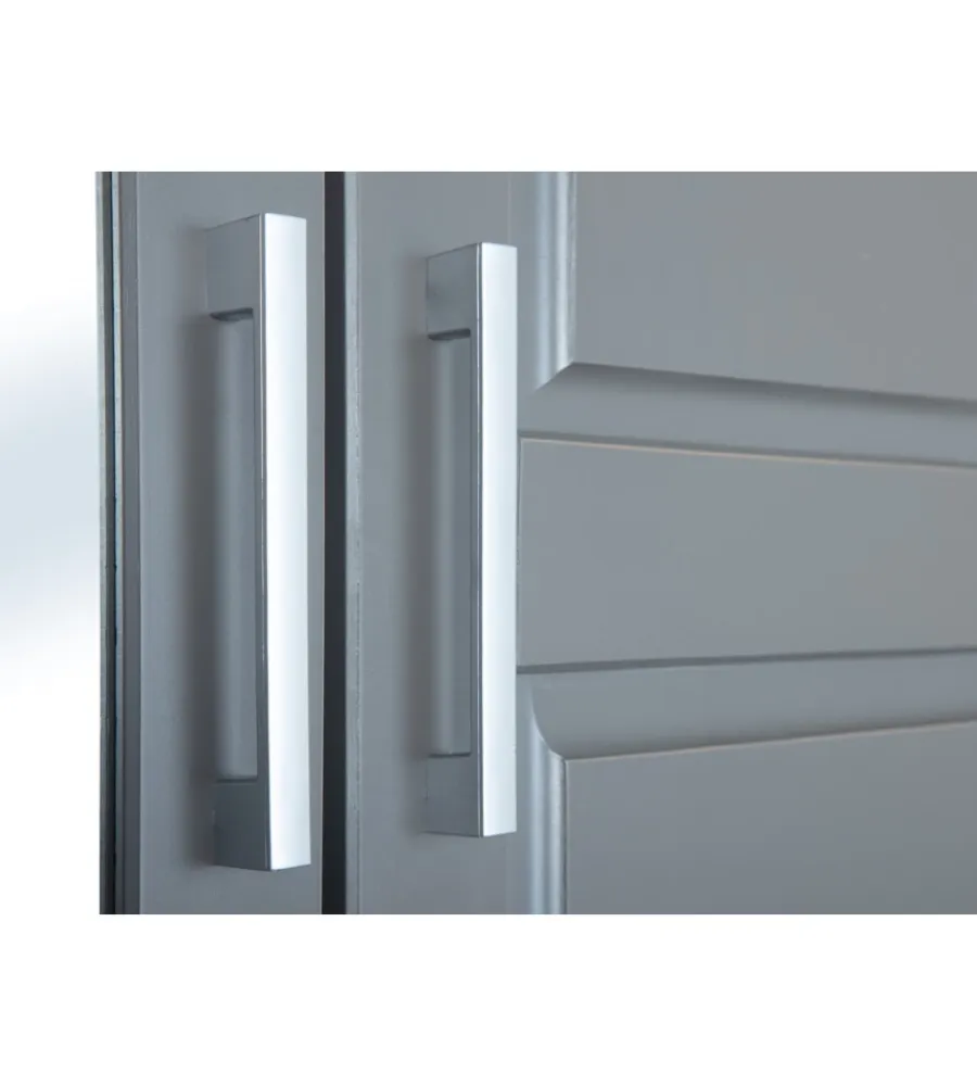Armadi- Armadio 3 ante e 3 cassetti in legno di pino massello grigio, 140x55x190 cm
