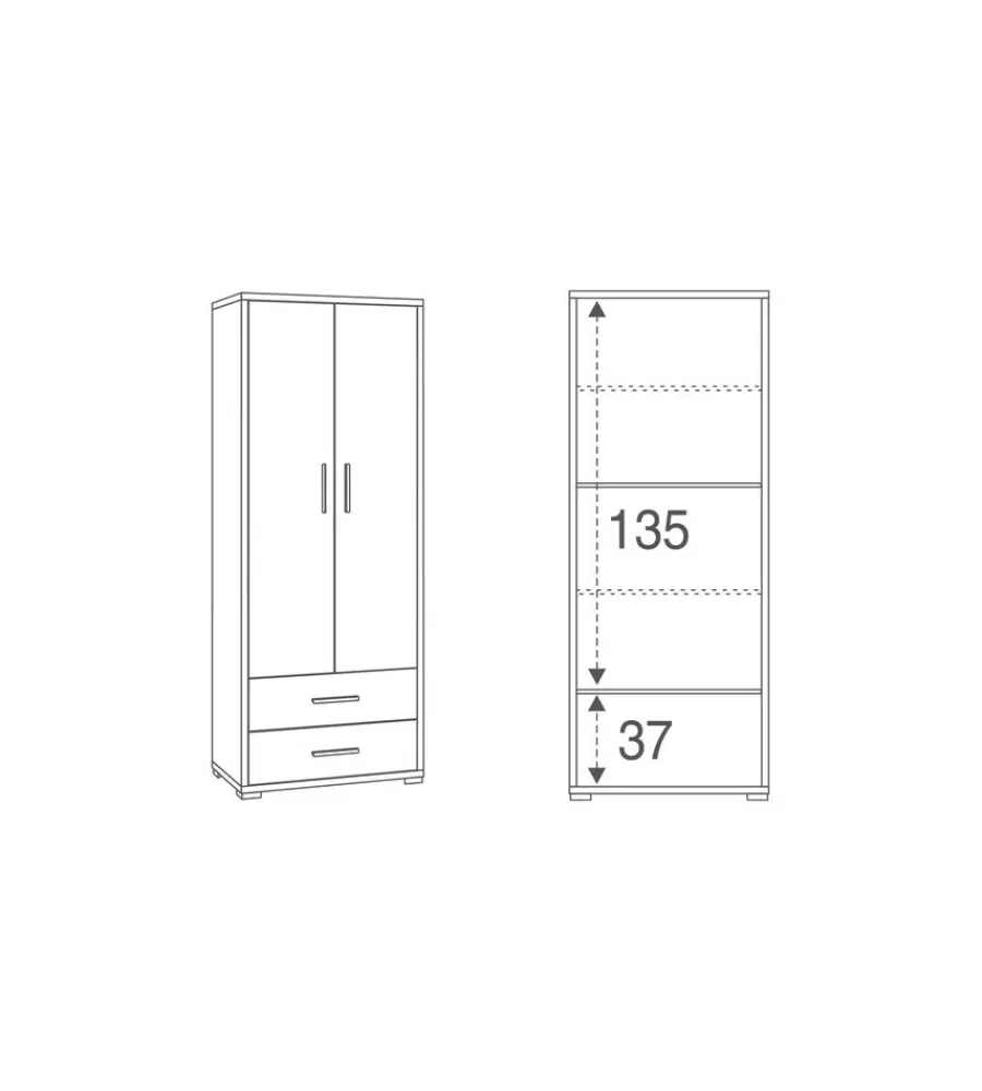 Mobili Multiuso-Sarmog Armadio 2 ante e 2 cassetti ossido bianco e cemento, 71x41x182 cm