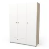 Outlet Armadio 2 ante e 1 cassetto "izzy" colore bianco opaco e quercia, 134,6x51,7x185,7 cm Armadi