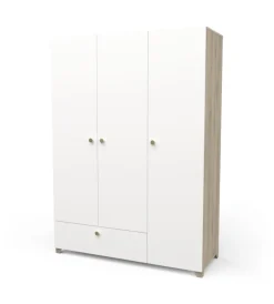 Outlet Armadio 2 ante e 1 cassetto "izzy" colore bianco opaco e quercia, 134,6x51,7x185,7 cm Armadi