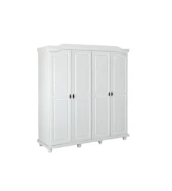 Best Armadio 4 ante in pino massello bianco, 182x59,5x197,5 cm Armadi
