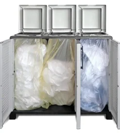 Online Armadio 3 ante per raccolta differenziata in polipropilene grigio 102x37x90 cm Raccolta Differenziata
