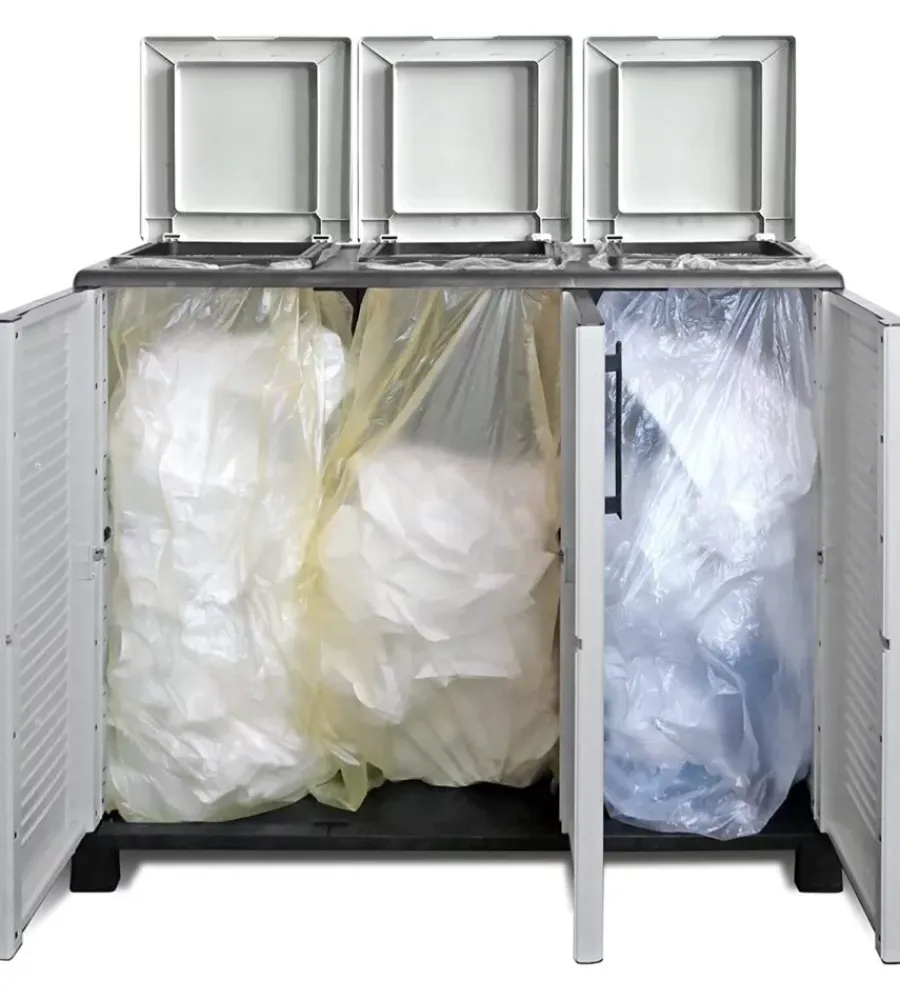 Online Armadio 3 ante per raccolta differenziata in polipropilene grigio 102x37x90 cm Raccolta Differenziata