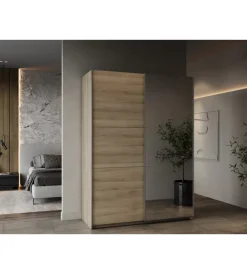 Armadi- Armadio 2 ante scorrevoli "ghost" con specchio quercia 148x59,9x203 cm