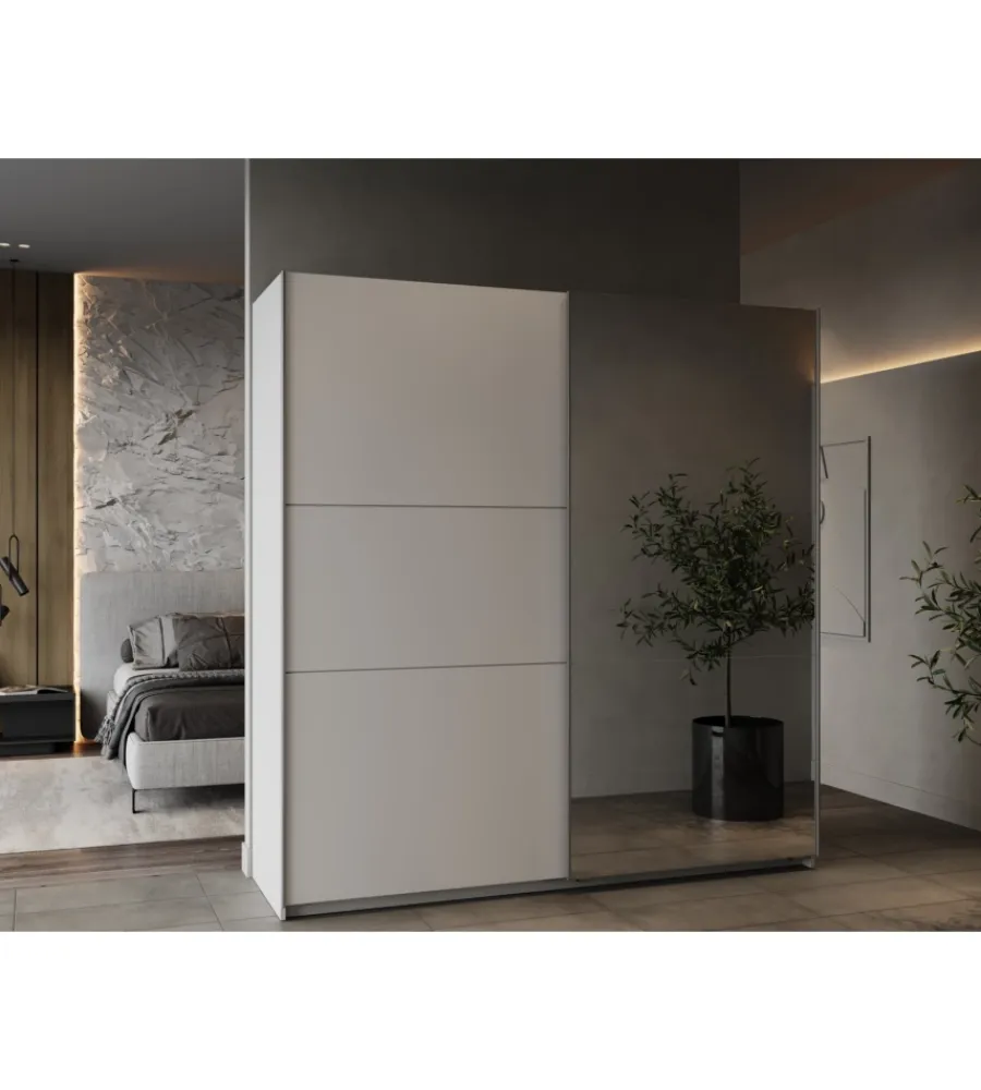 Armadi- Armadio 2 ante scorrevoli "ghost" con specchio bianco 194,4x59,9x203 cm