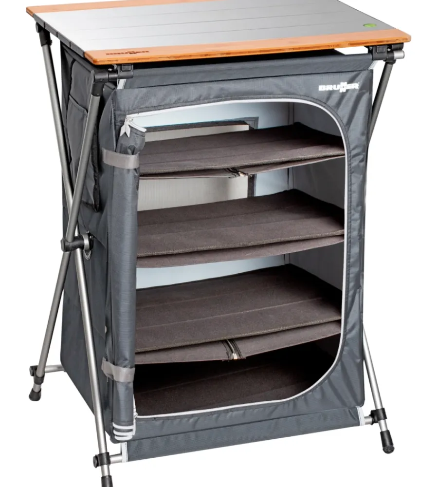 Brunner Campeggio|Armadio da campeggio pieghevole "razor ultralight ls" in alluminio e poliestere nero 4 ripiani 60x46x82 cm