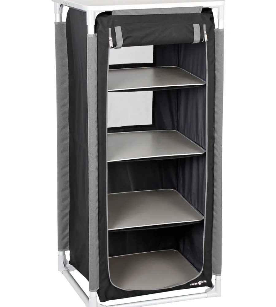 Armadio da campeggio pieghevole "mobiletto azabache hs" in alluminio e poliestere nero 4 ripiani 59x48x140 cm Campeggio