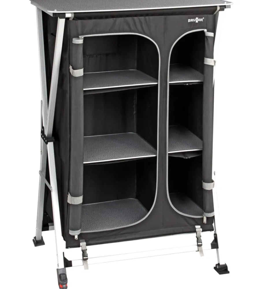 Brunner Campeggio|Armadio da campeggio pieghevole "azabache hsc cross s" in alluminio e poliestere nero 6 ripiani 70x59x125 cm