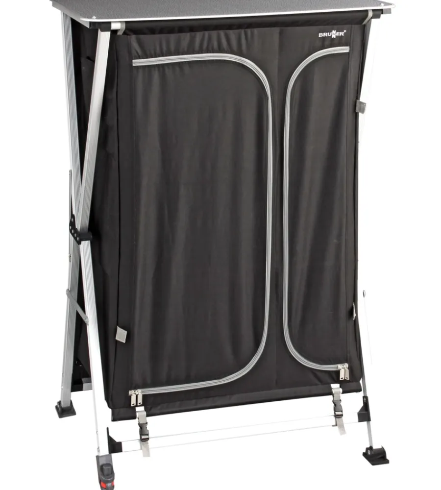 Brunner Campeggio|Armadio da campeggio pieghevole "azabache hsc cross s" in alluminio e poliestere nero 6 ripiani 70x59x125 cm