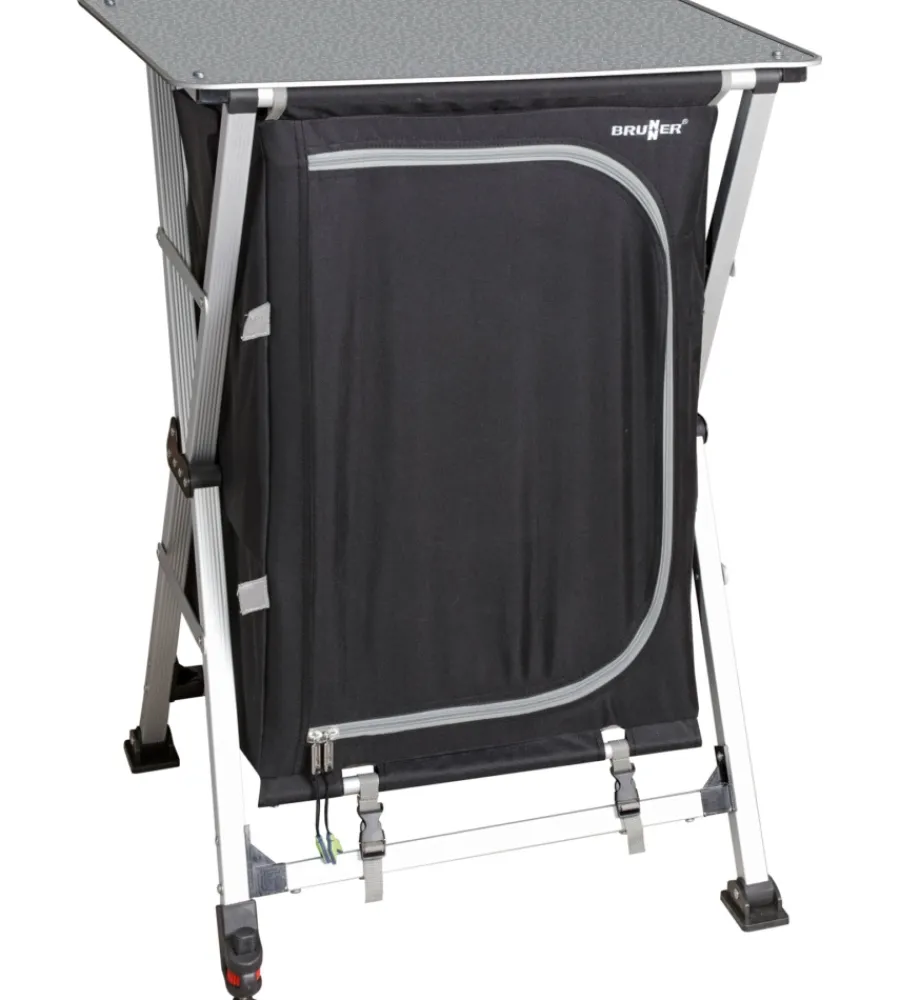Campeggio-Brunner Armadio da campeggio pieghevole "azabache ls cross square" in alluminio e poliestere nero 3 ripiani 58x49x90 cm