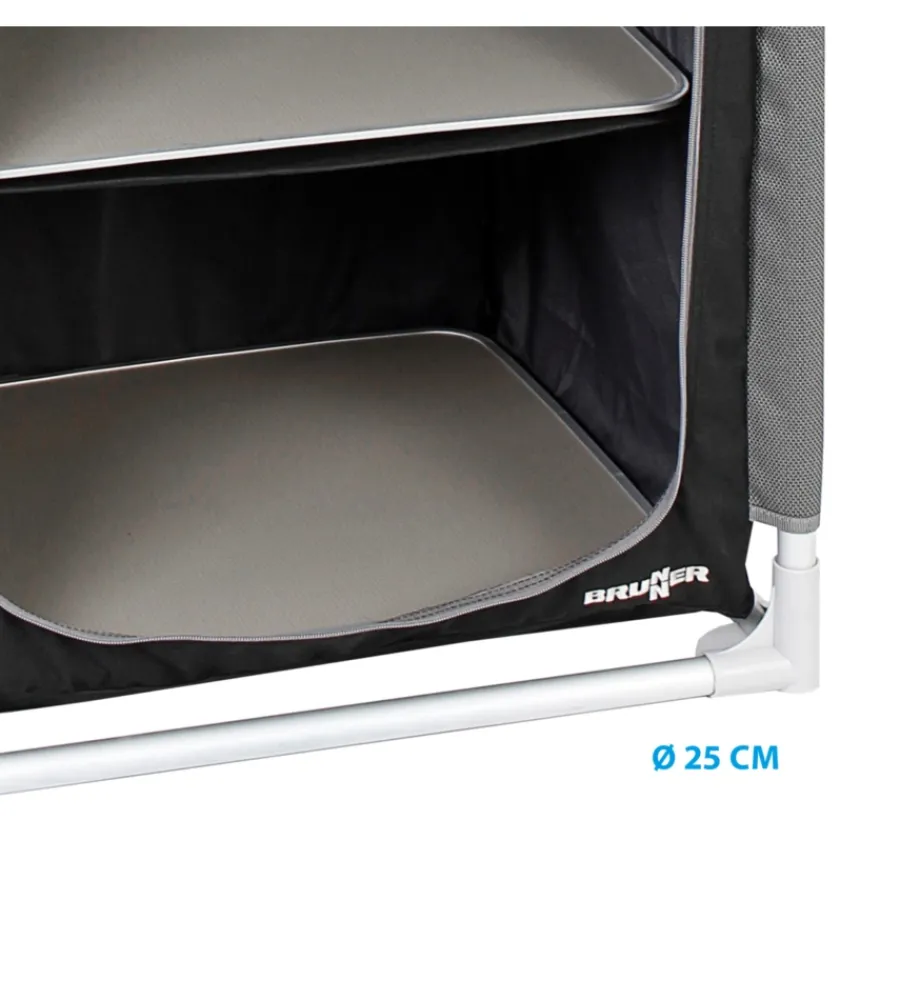 Brunner Campeggio|Armadio da campeggio pieghevole "azabache ls" in alluminio e poliestere nero 3 ripiani 59x48x104 cm