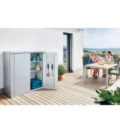 Biohort Contenitori Da Esterno|Armadio da esterno "romeo m" in acciaio argento metallizzato, 132x57x140 cm - 55070