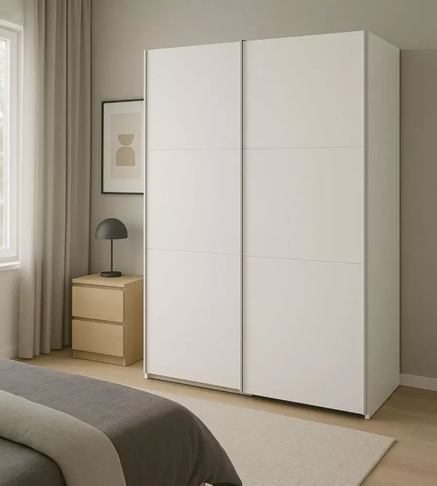 Armadi- Armadio "ghost" bianco con ante scorrevoli, 194x59x203 cm