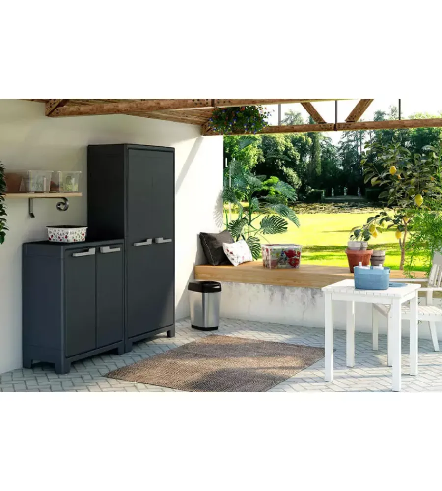 Discount Armadio in resina basso "moby" grafite, 80x44x100 cm Riponimento In Resina