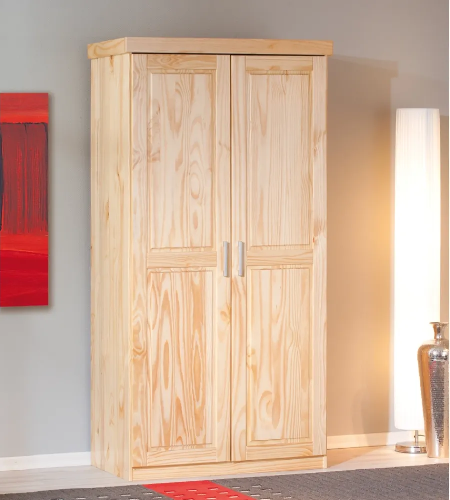 Armadi|Armadio "leon" 2 ante pino massello finitura naturale, 95x55x190 cm