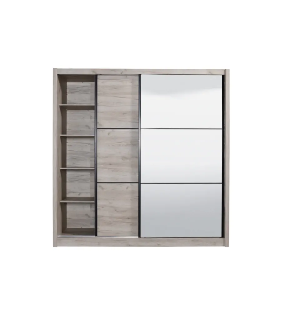 BellaHome Armadi|Armadio "madrid" 2 ante scorrevoli con specchio, 212x61x215 cm