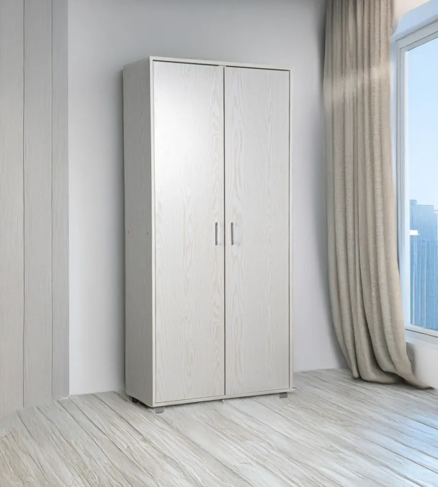 Armadi-BellaHome Armadio multifunzione in laminato bianco venato alto 78x35x170 cm