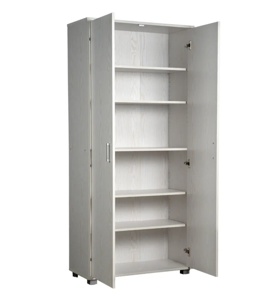 Armadi-BellaHome Armadio multifunzione in laminato bianco venato alto 78x35x170 cm