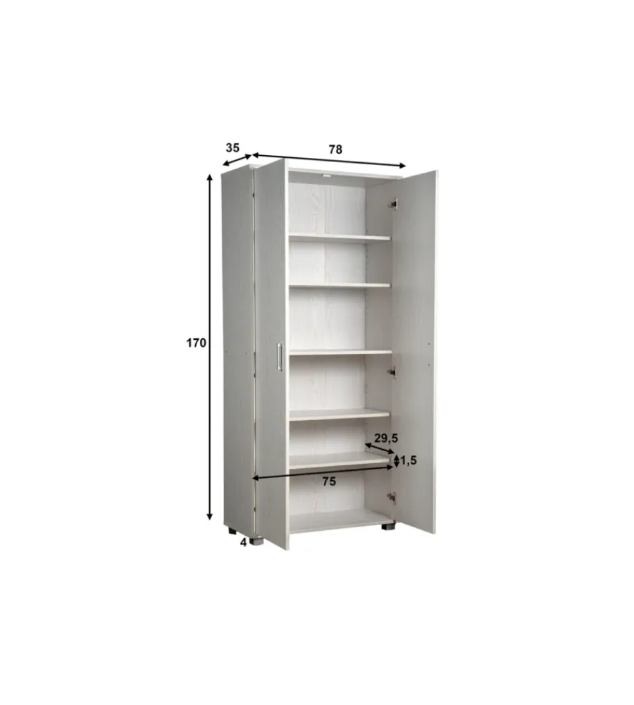 Armadi-BellaHome Armadio multifunzione in laminato bianco venato alto 78x35x170 cm