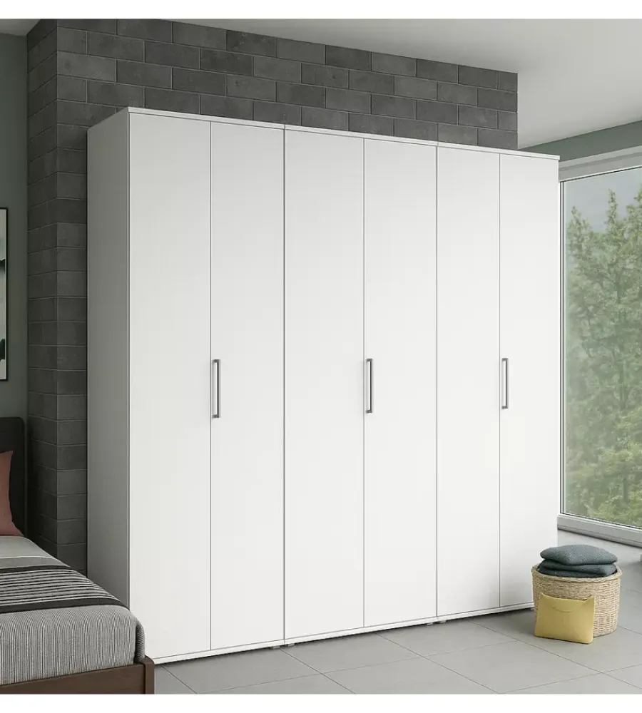 Armadi- Armadio multiuso 6 ante bianco 240x52x207 cm