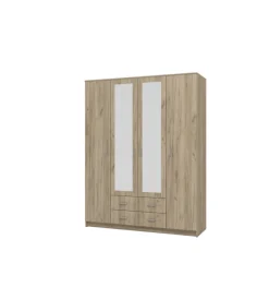 BellaHome Armadi|Armadio "praga" 4 ante quercia e specchio, 160x52x205 cm