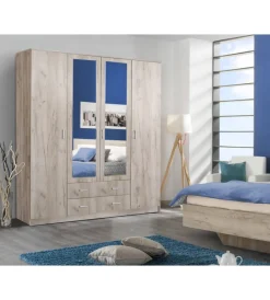 BellaHome Armadi|Armadio "praga" 4 ante quercia e specchio, 160x52x205 cm