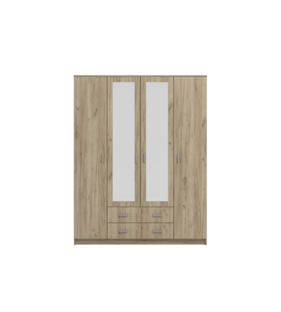 BellaHome Armadi|Armadio "praga" 4 ante quercia e specchio, 160x52x205 cm