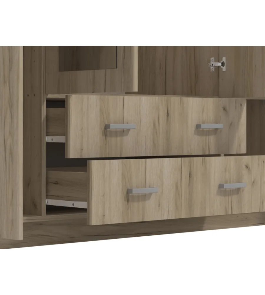 BellaHome Armadi|Armadio "praga" 4 ante quercia e specchio, 160x52x205 cm