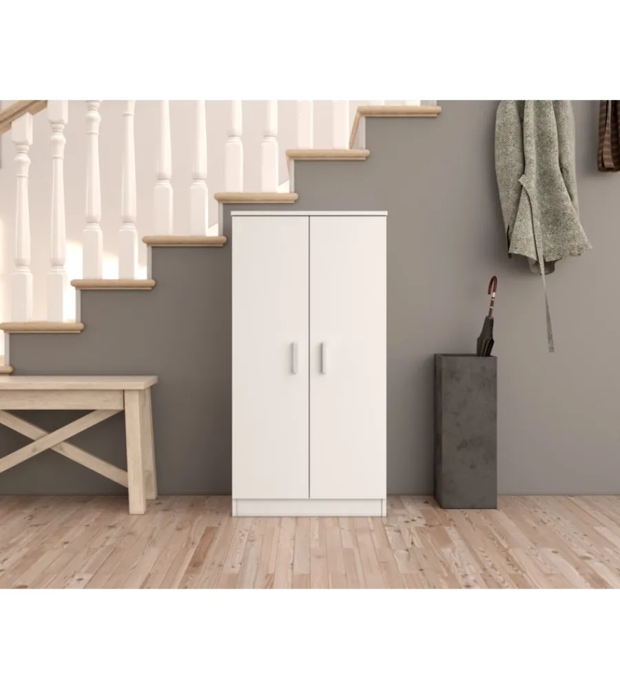 Scarpiere|Armadio scarpiera bianca con 2 ante, 55x108x36 cm