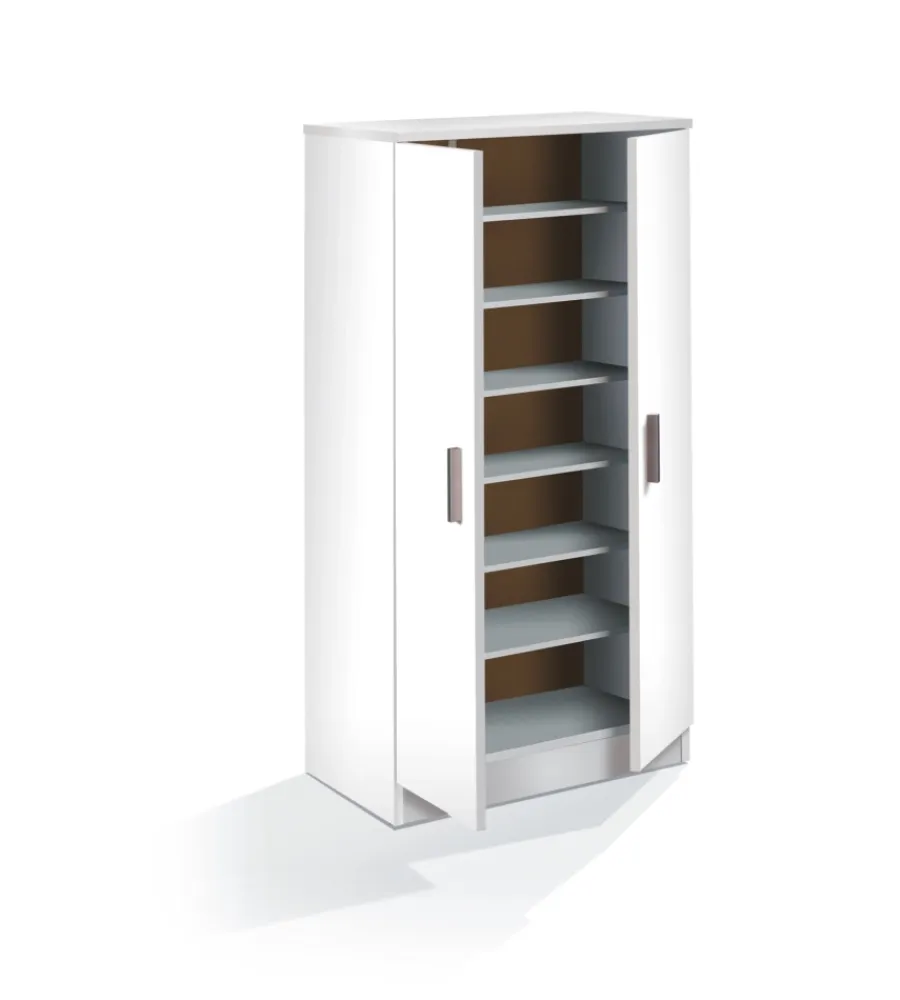 Scarpiere|Armadio scarpiera bianca con 2 ante, 55x108x36 cm