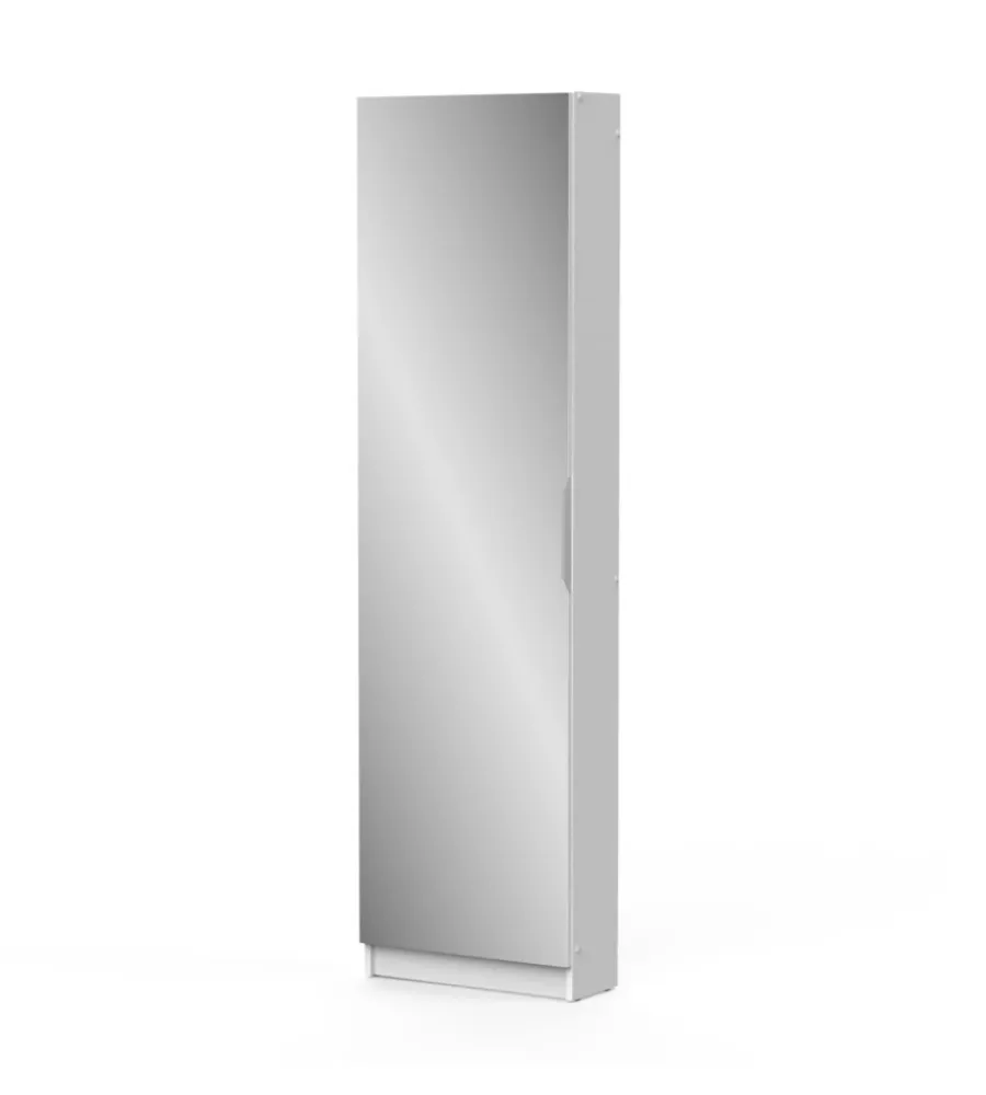 Scarpiere|Armadio scarpiera bianco con anta a specchio, 50x20x180 cm