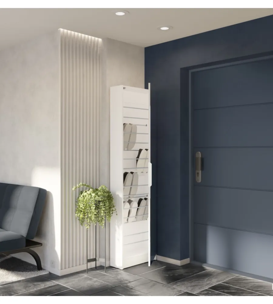 Scarpiere|Armadio scarpiera bianco con anta a specchio, 50x20x180 cm