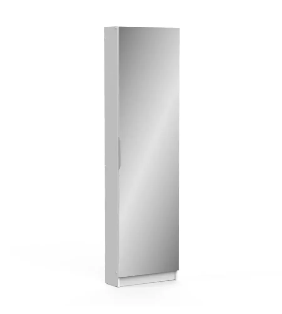 Scarpiere|Armadio scarpiera bianco con anta a specchio, 50x20x180 cm