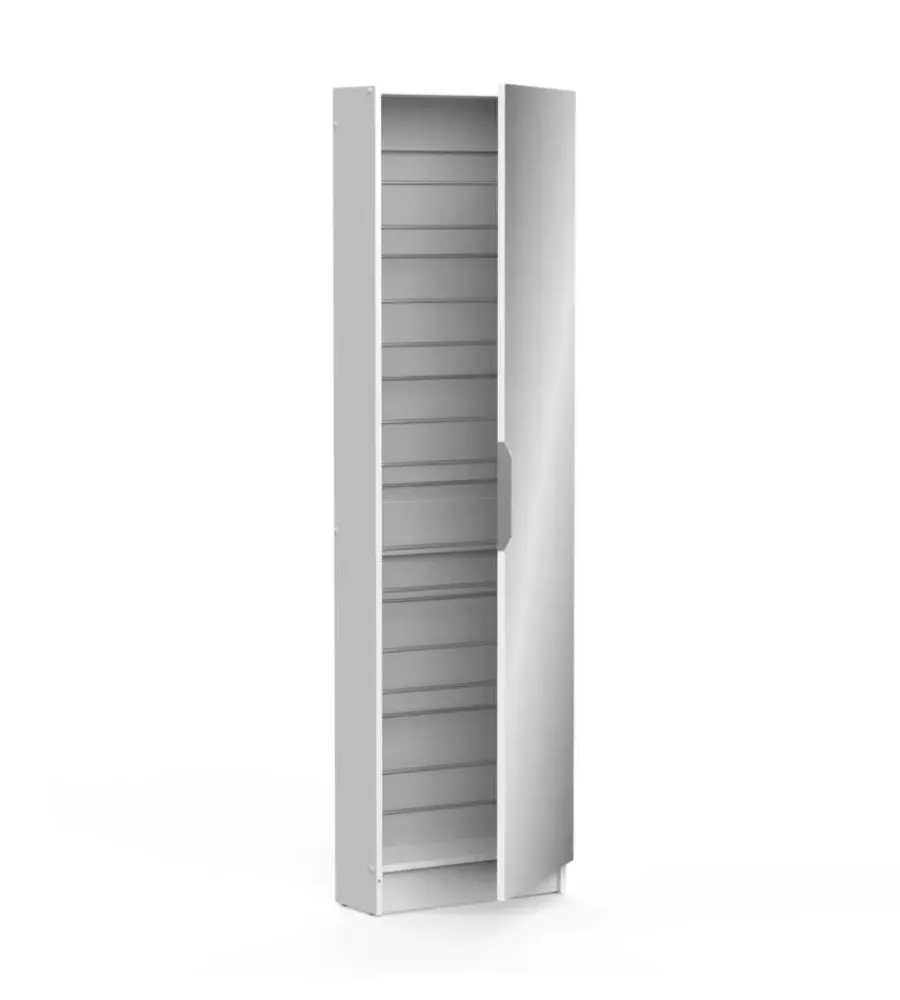 Scarpiere|Armadio scarpiera bianco con anta a specchio, 50x20x180 cm